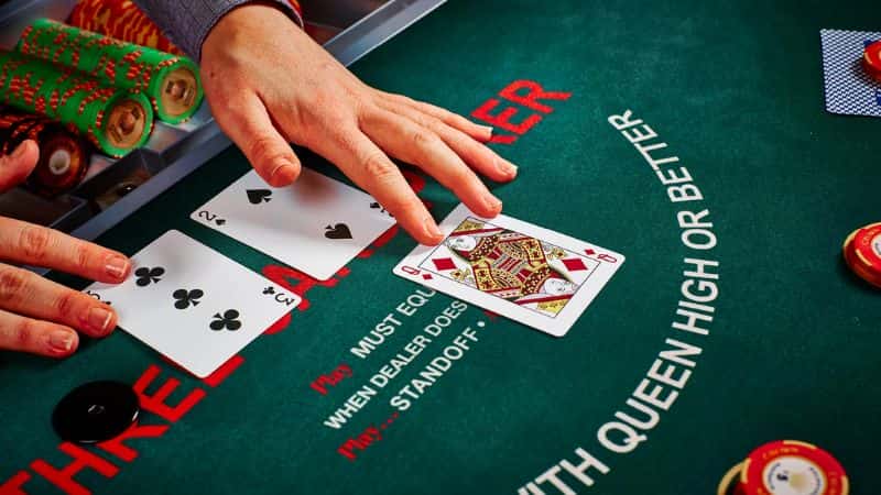 Three Card Poker uses cards and mixes skill with luck